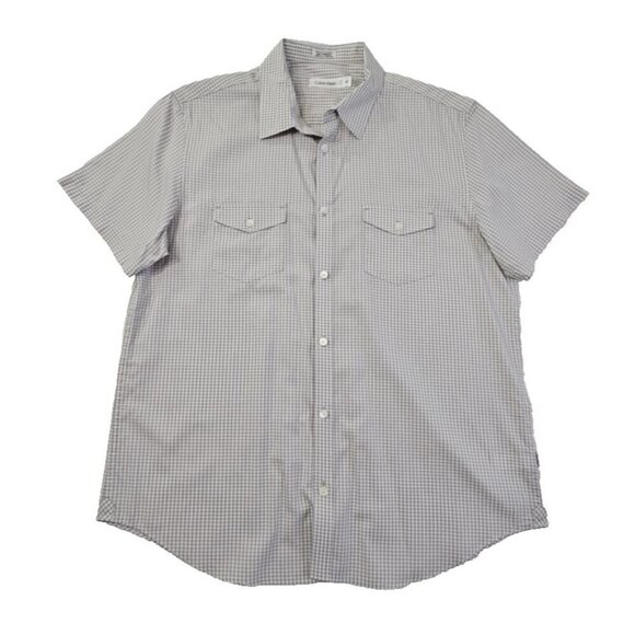 Calvin Klein Two Pocket Shirt Men's L Grey & White Checked Short Sleeve EUC LN - Picture 1 of 14